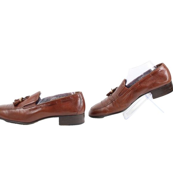 Gucci Sz 43.5? M Brown Tassle Leather Upper Fabric Inner Loafer Shoe - Picture 5 of 16